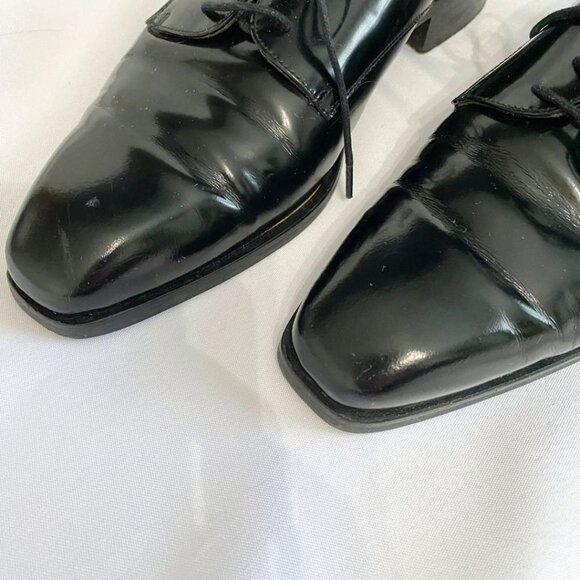 PERTINI WOMEN'S BLACK GLOSSY LEATHER LACE UP LOAFERS - 7 - Picture 6 of 8